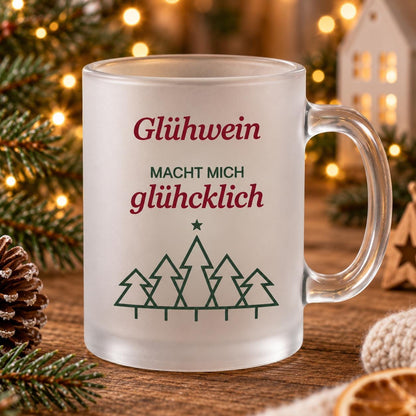 Glastasse Glühwein Glück mit Spruch, satiniert, Nikolaus, Advent, Weihnachtsmarkt, Weihnachtsfeier Punschbecher Geschenk lustig