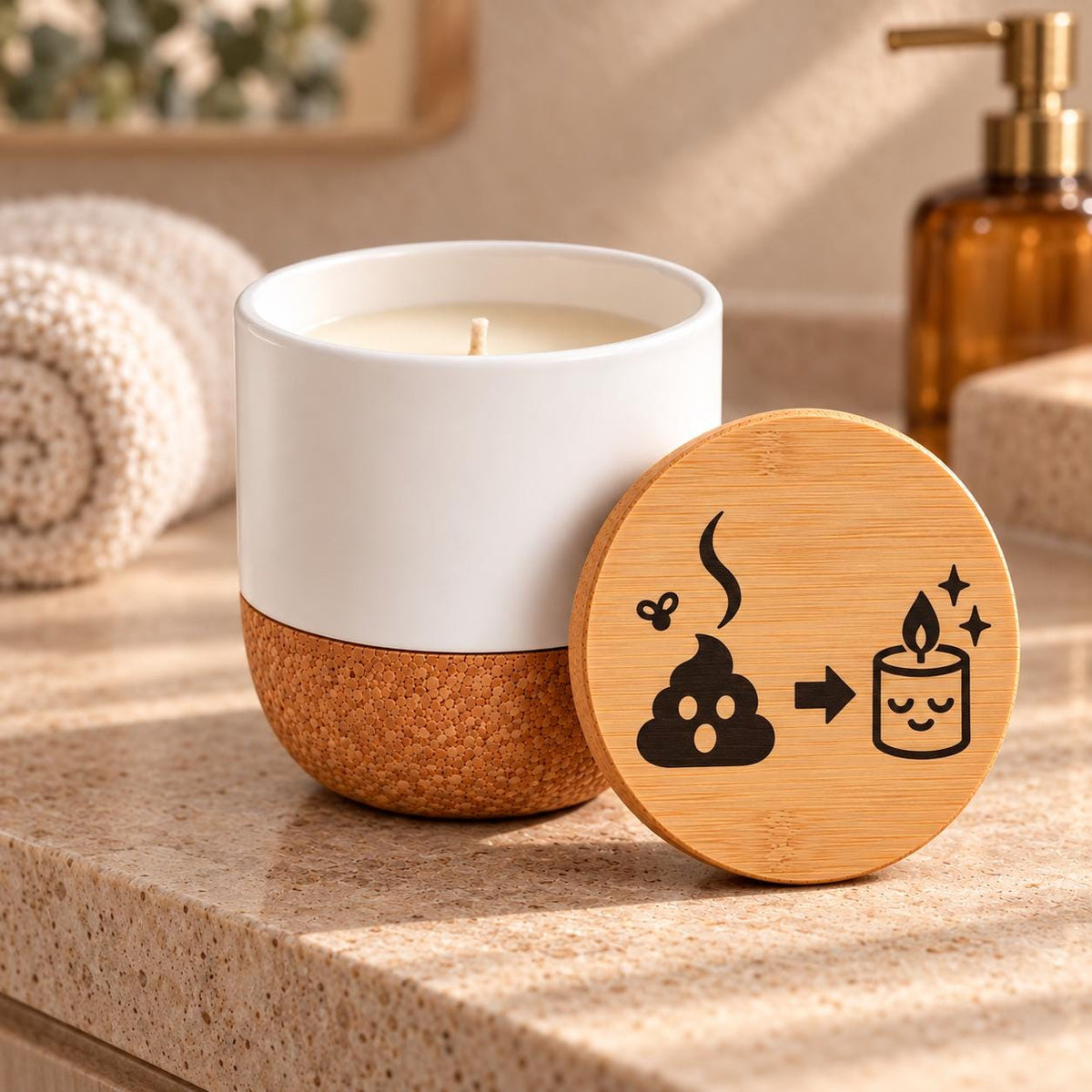Lustige Duftkerze fürs Badezimmer | Stinker trifft Entspannung | WG Geschenk, Gäste WC Deko | Vanille, Keramik mit Korkboden