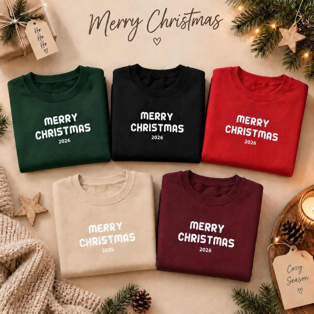 Personalisierter Familien Weihnachtspulli mit Wunschjahr | Bestickter Merry Christmas Unisex Sweater Partnerlook Weihnachtspullover Paar