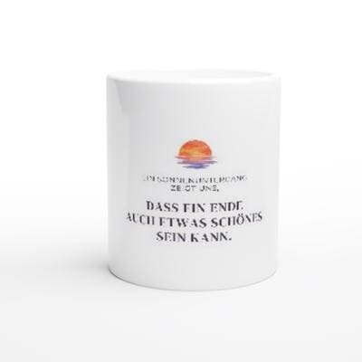 Ein Sonnenuntergang zeigt uns Tasse | Mutmacher Geschenk | Abschied, Neuanfang | Aquarell Spruchbecher für Freundin Tee Urlaub Büro