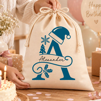 Geschenkbeutel mit Namen und Buchstabe – personalisierter Nikolaussack, Monogramm, Weihnachtsbeutel Kinder Erwachsene, Rotes Monogramm