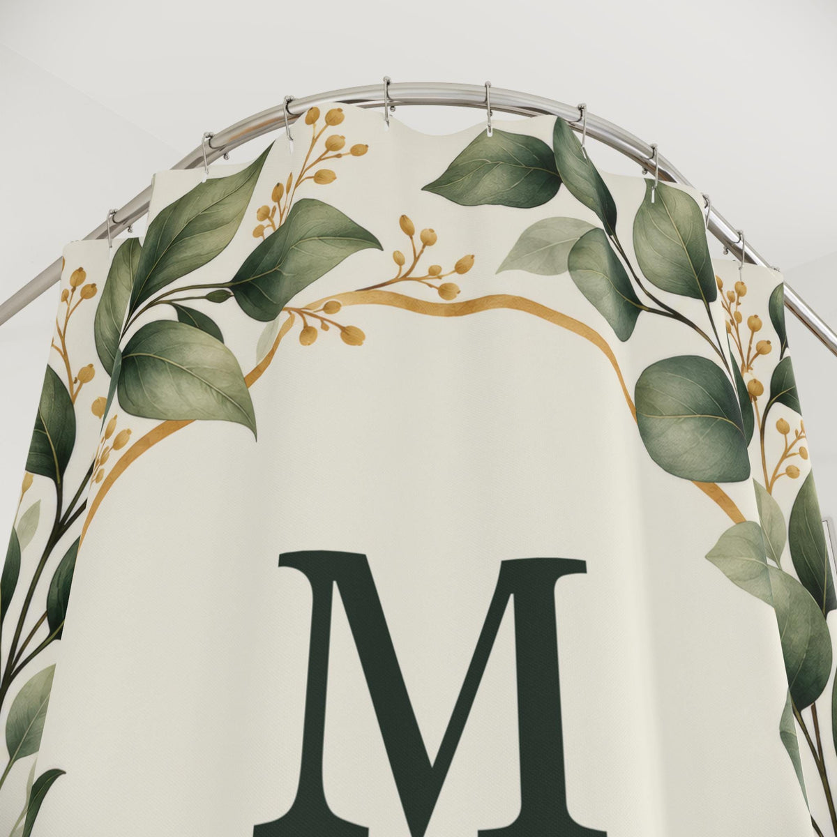 Eukalyptus Duschvorhang personalisiert | Monogramm & Familienname | Salbei Creme | Badezimmer Deko | Geschenk Hochzeit und Einzug
