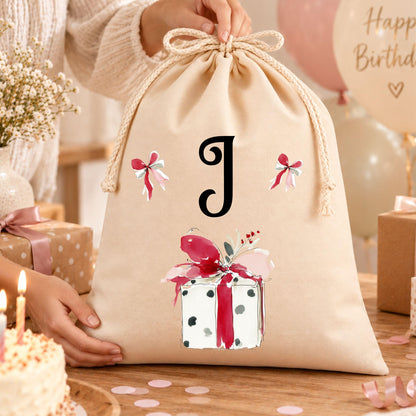 Geschenkbeutel mit Weihnachtsbuchstabe – personalisierter Nikolaussack, Monogramm, Weihnachtsbeutel Kinder Erwachsene, Tannenschrift