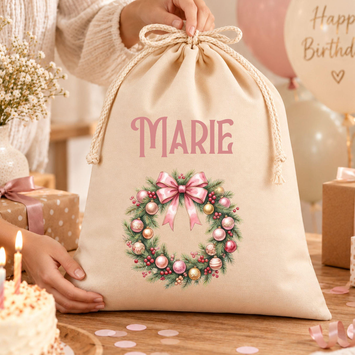 Geschenkbeutel mit Namen – personalisierter Nikolaussack, Weihnachtsbeutel Kinder Erwachsene, Geschenke Weihnachten, Weihnachtsbaum