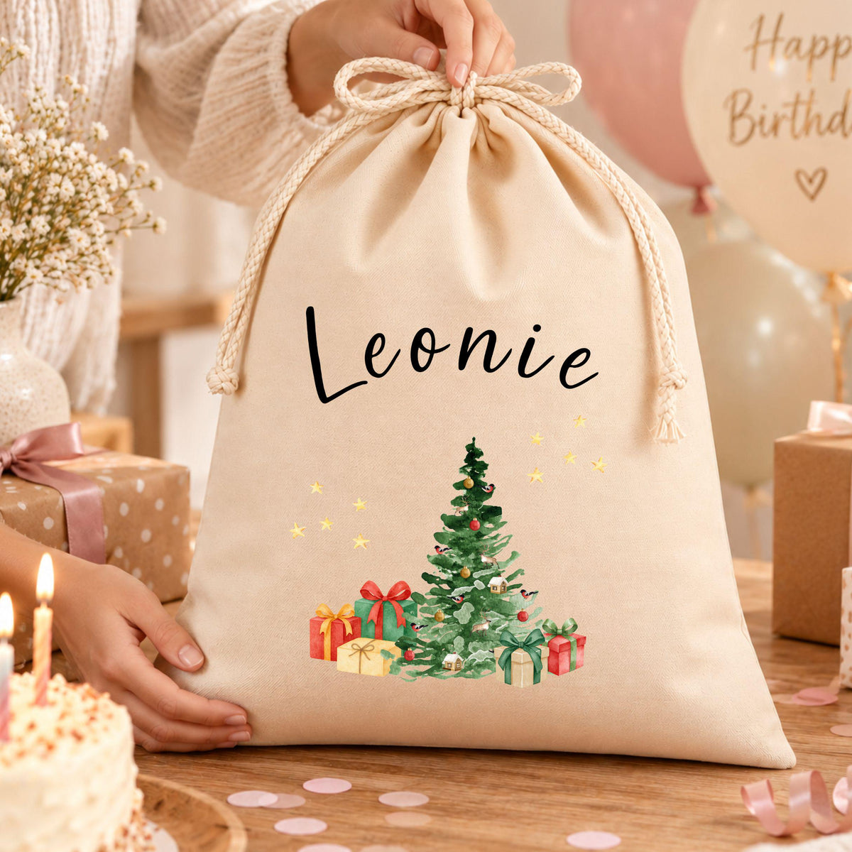 Geschenkbeutel mit Namen – personalisierter Nikolaussack, Weihnachtsbeutel Kinder Erwachsene, Geschenke Weihnachten, Wichtel