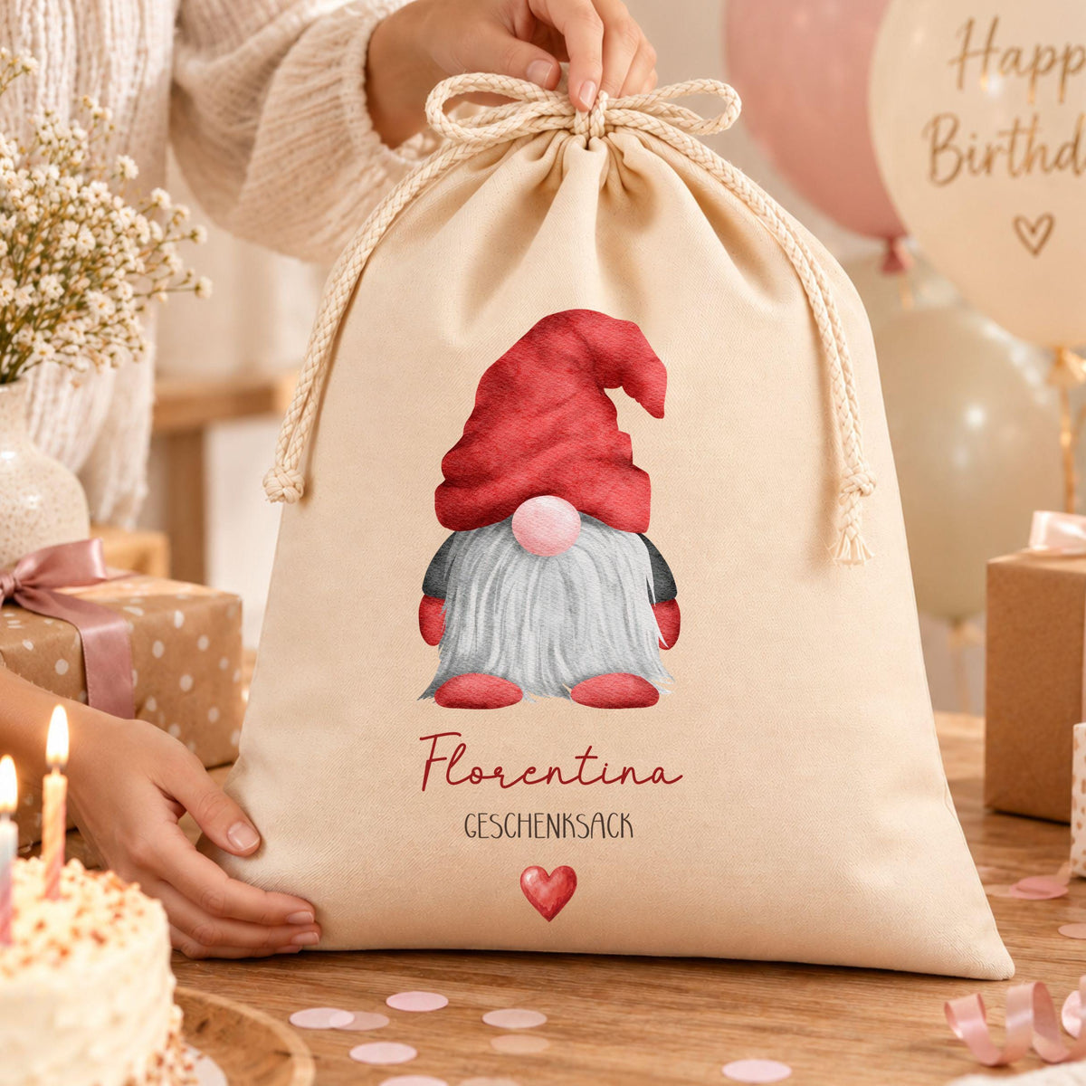 Geschenkbeutel mit Namen – personalisierter Nikolaussack, Weihnachtsbeutel Kinder Erwachsene, Geschenke Weihnachten, Weihnachtsbaum