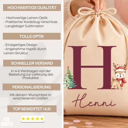Geschenkbeutel mit Weihnachtsbuchstabe – personalisierter Nikolaussack, Monogramm, Weihnachtsbeutel Kinder Erwachsene, Tannenschrift
