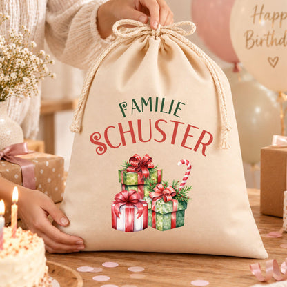 Geschenkbeutel mit Familiennamen – personalisierter Nikolaussack, Weihnachtsbeutel Familie, Geschenke Weihnachten, Päckchen Verpackung