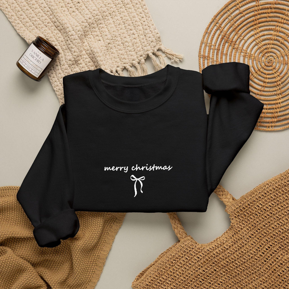 Bestickter Weihnachtspullover Schleife, Merry Christmas Sweatshirt, Coquette Weihnachtsgeschenk für Frauen Männer Familien Partnerlook