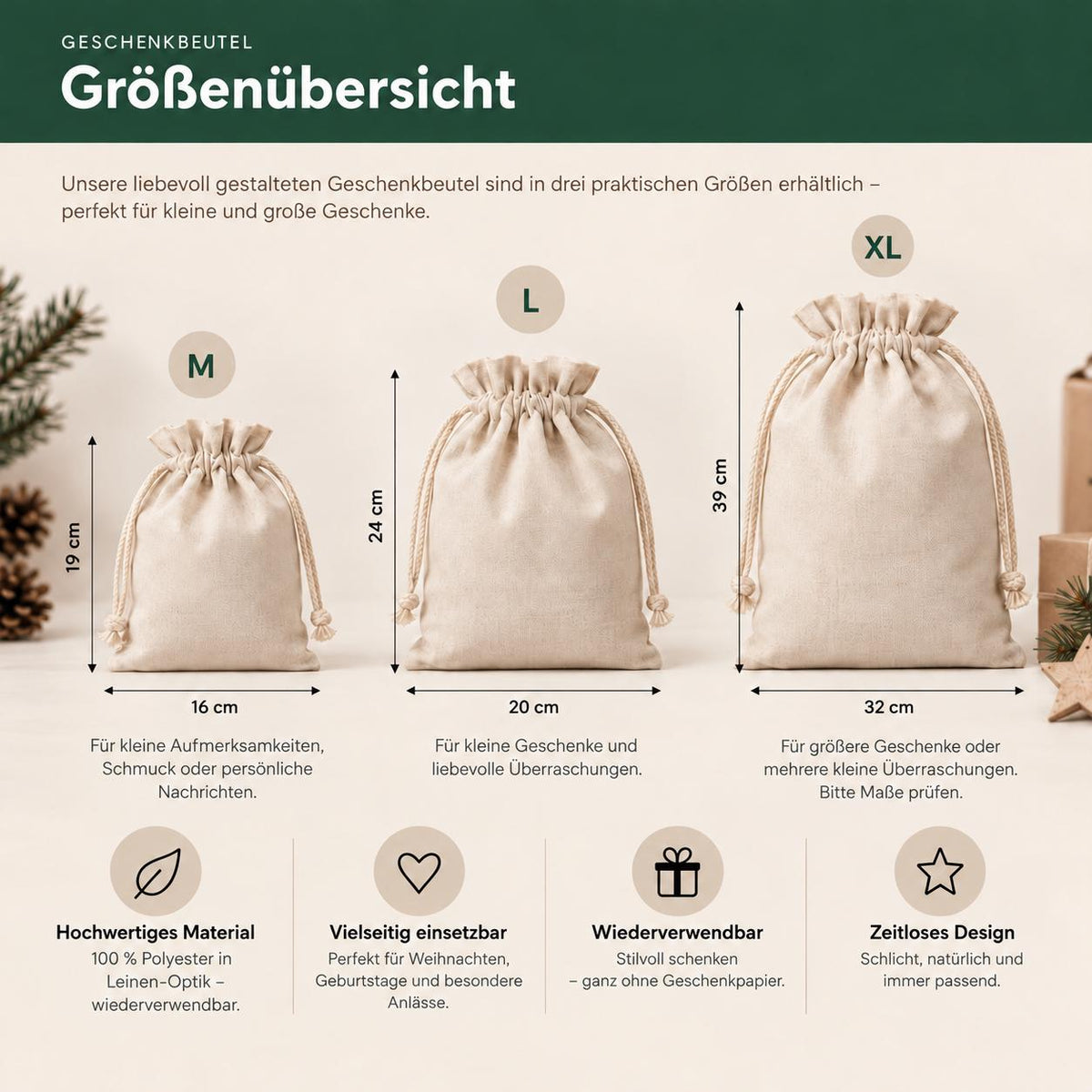 Geschenkbeutel mit Namen und Buchstabe – personalisierter Nikolaussack, Weihnachtsbeutel Kinder Erwachsene, Schlitten Verpackung