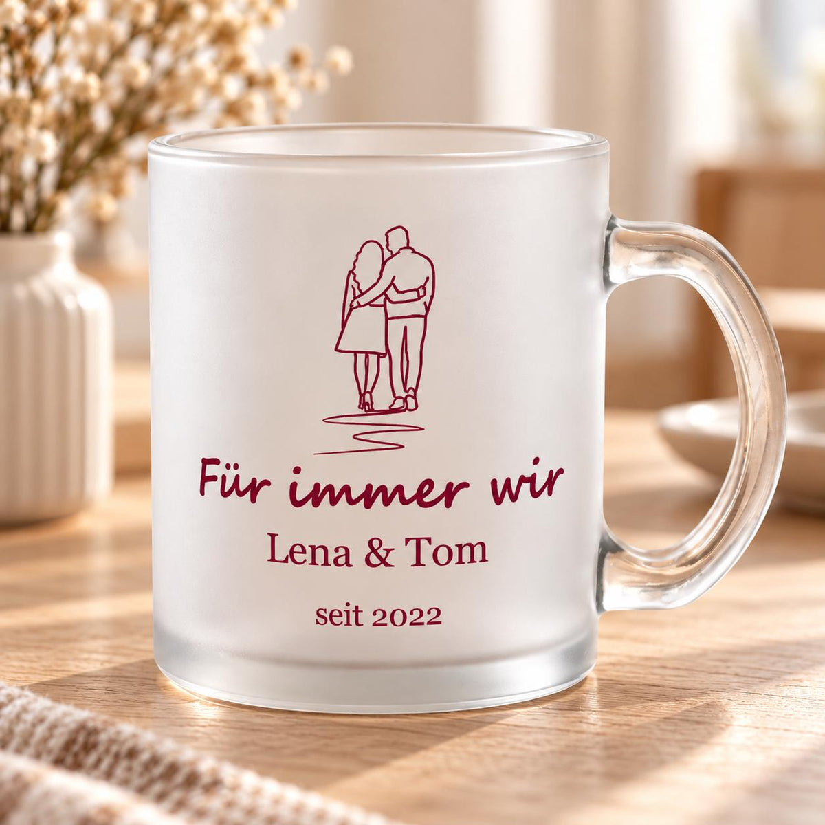 Für immer wir Glastasse personalisiert, satiniertes Glas, Teetasse, Glühweinbecher, Geschenk Valentinstag Jahrestag Geburtstag Hochzeit