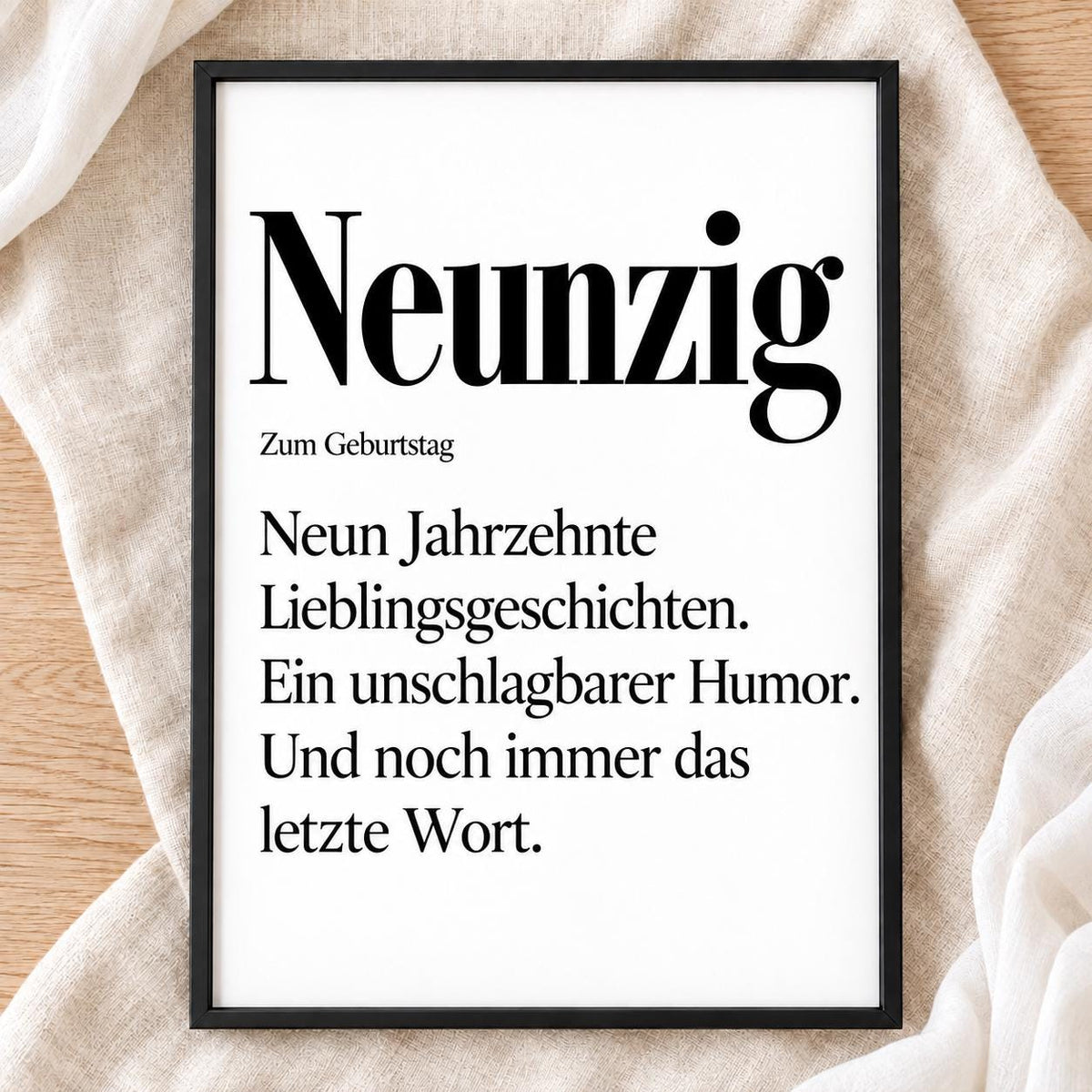 90. Geburtstag Poster personalisierbar | Neunzig Definition mit lustigem Spruch | Geschenk Frau Mann | Typografie Wandbild Wunschalter Druck