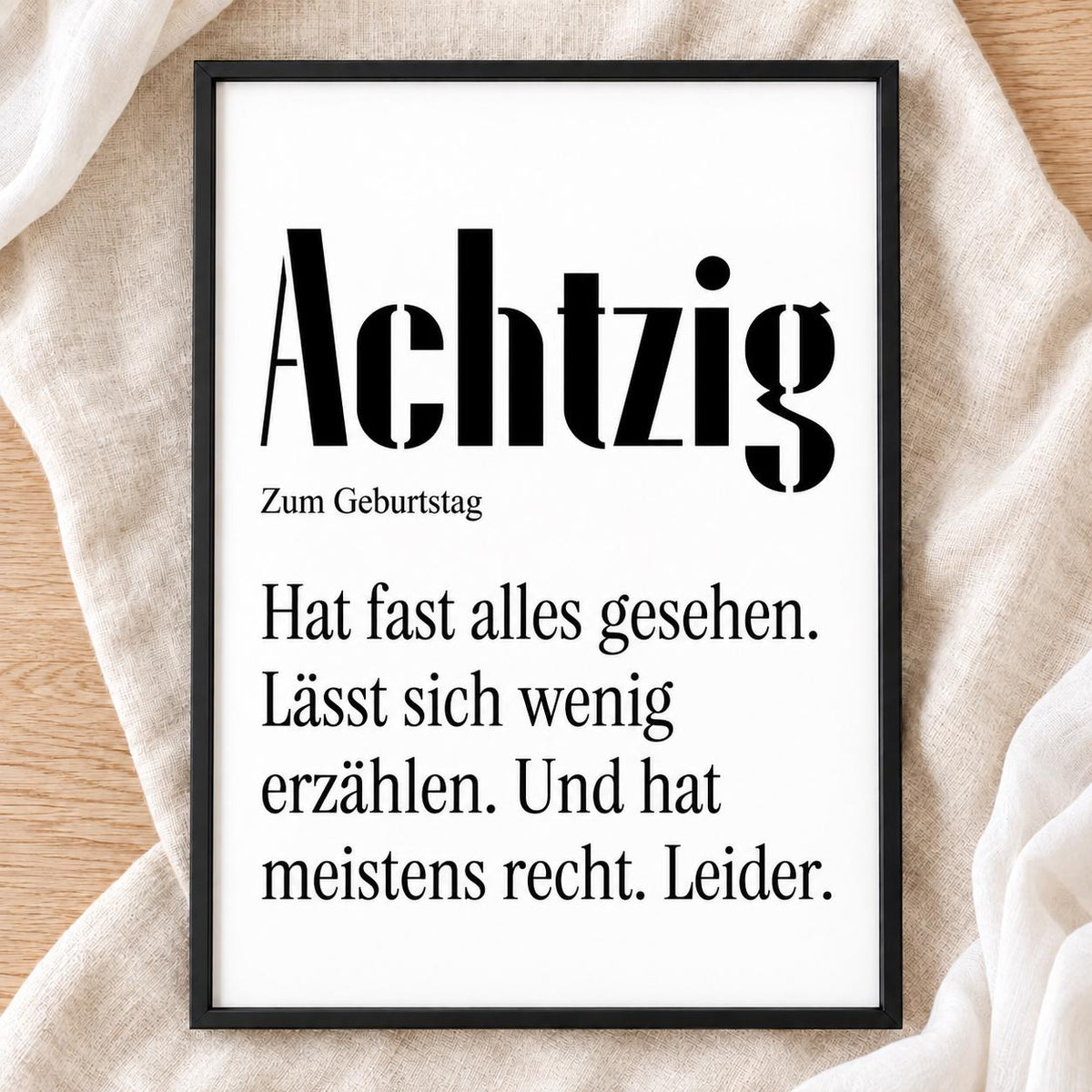 80. Geburtstag Poster personalisierbar | Achtzig Definition mit lustigem Spruch | Geschenk Frau Mann | Typografie Wandbild Wunschalter Druck