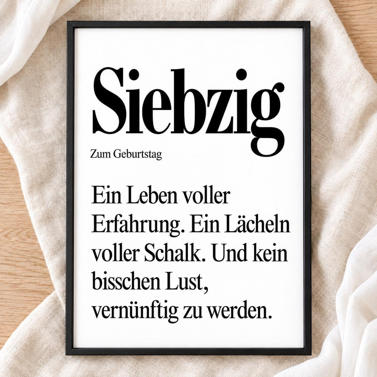 70. Geburtstag Poster personalisierbar | Siebzig Definition mit lustigem Spruch | Geschenk Frau Mann | Typografie Wandbild Wunschalter Druck
