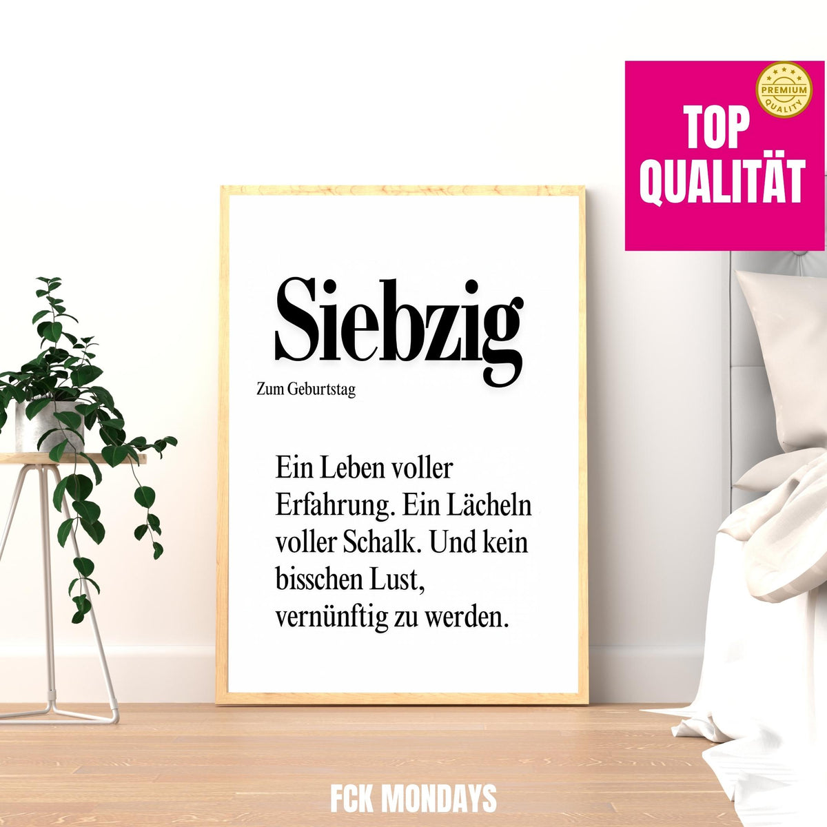 70. Geburtstag Poster personalisierbar | Siebzig Definition mit lustigem Spruch | Geschenk Frau Mann | Typografie Wandbild Wunschalter Druck