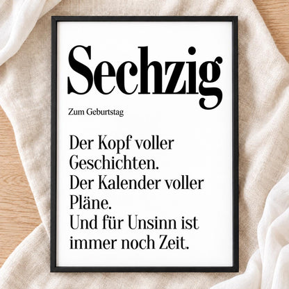 60. Geburtstag Poster personalisierbar | Sechzig Definition mit lustigem Spruch | Geschenk Frau Mann | Typografie Wandbild Wunschalter Druck