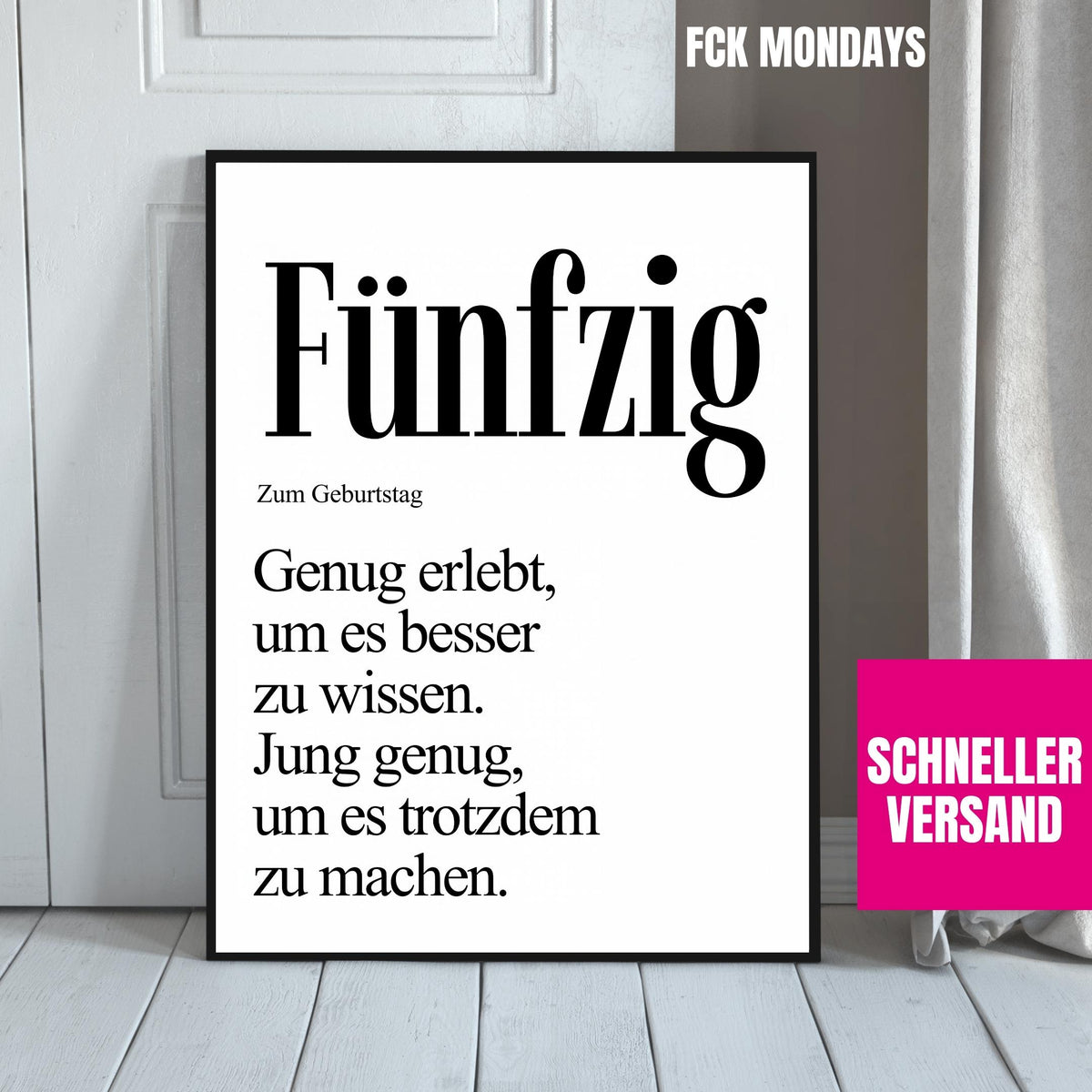 50. Geburtstag Poster personalisierbar | Fünfzig Definition mit lustigem Spruch | Geschenk Frau Mann | Typografie Wandbild Wunschalter Druck