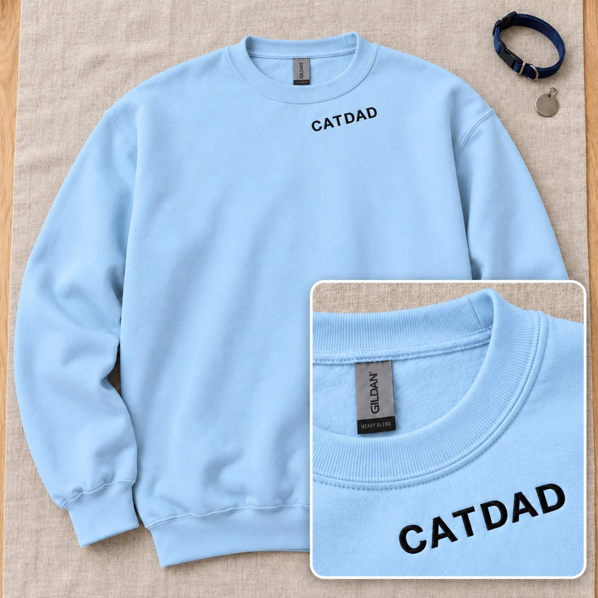 Cat Dad Sweatshirt bestickt – Unisex Pullover mit kleinem Halsstick, Geschenk für Katzenpapa und Katzenfreund Haustierbesitzer Hundenamen