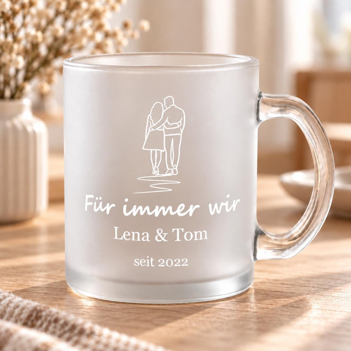 Für immer wir Glastasse personalisiert, satiniertes Glas, Teetasse, Glühweinbecher, Geschenk Valentinstag Jahrestag Geburtstag Hochzeit