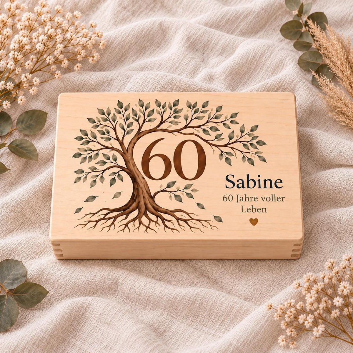 60. Geburtstag Erinnerungskiste personalisiert mit Namen | Holzbox Geschenk für Mama und Papa | Lebensbaum mit Wurzeln | Geldgeschenk