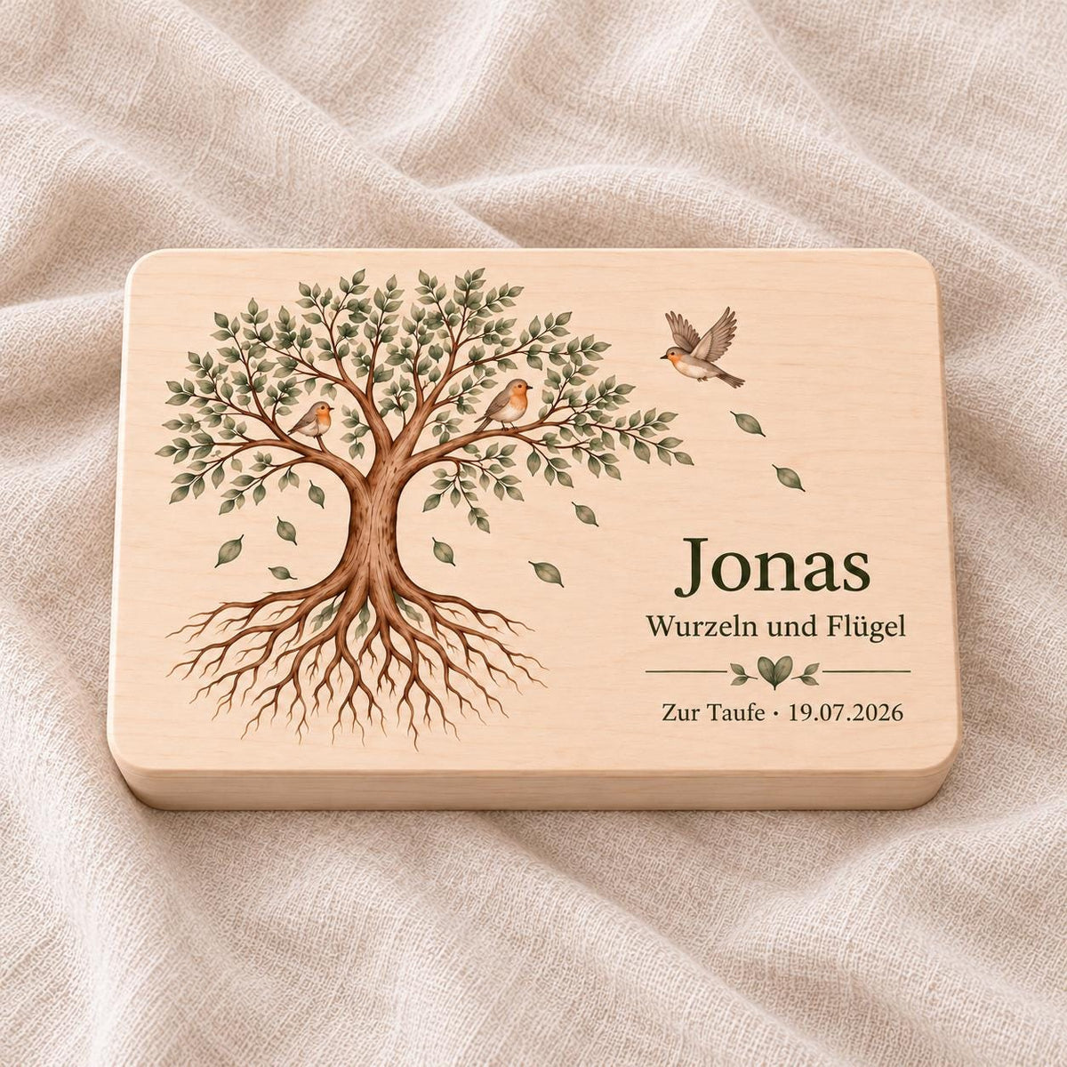 Taufgeschenk für Patenkind Junge Mädchen | Personalisierte Erinnerungskiste mit Namen und Datum | Lebensbaum | Holzbox Geschenk von Paten