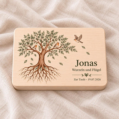 Taufgeschenk für Patenkind Junge Mädchen | Personalisierte Erinnerungskiste mit Namen und Datum | Lebensbaum | Holzbox Geschenk von Paten