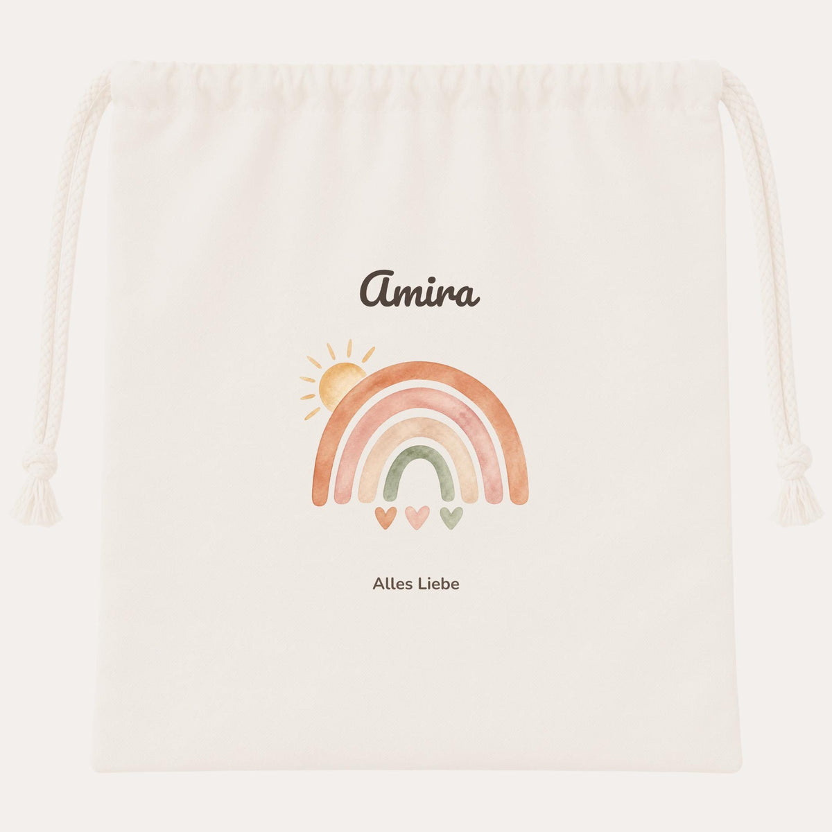 Geschenkbeutel mit Namen – personalisierte Geschenkverpackung zum Kindergeburtstag für Mädchen und Jungen, Boho Regenbogen Beutel Sack