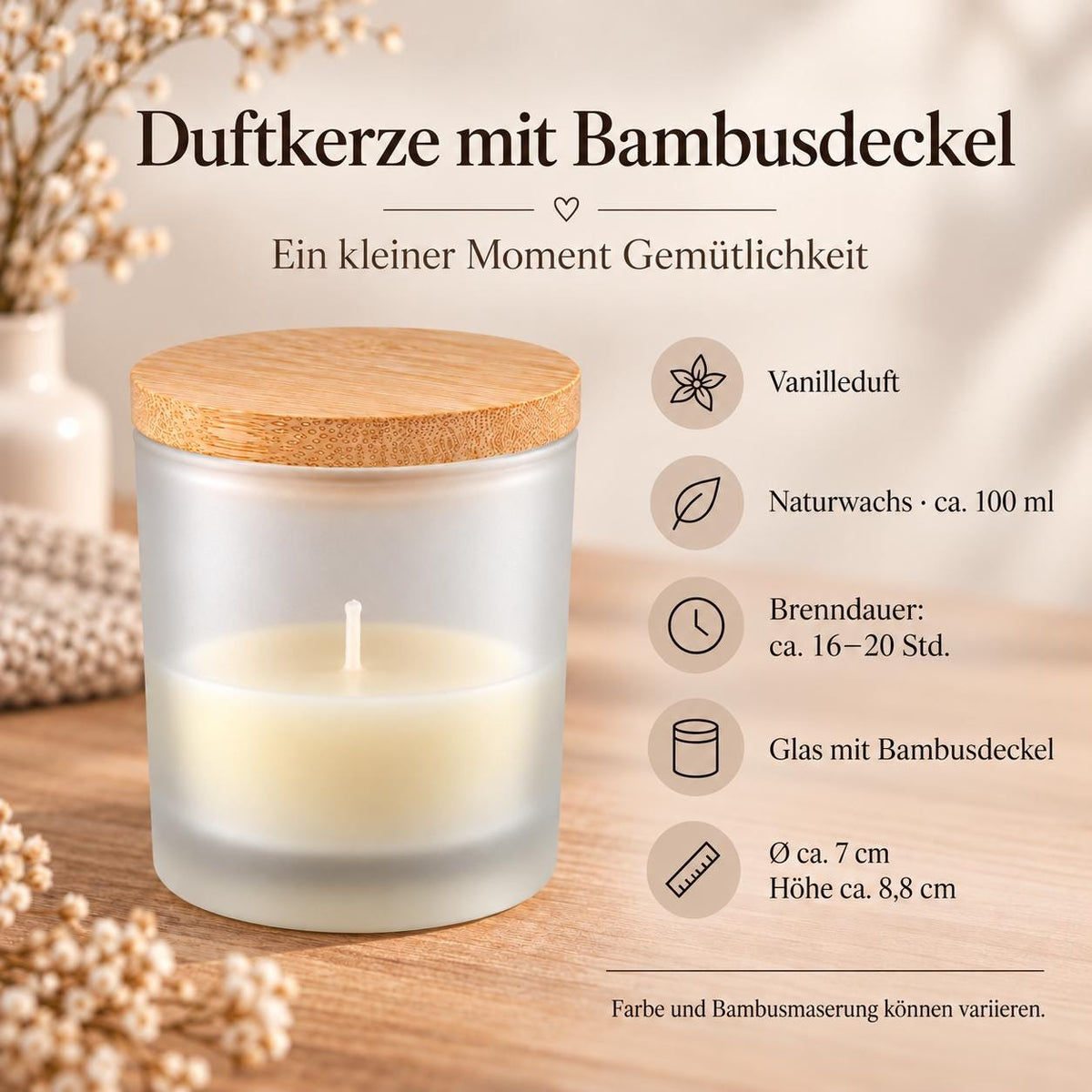 Ostern Duftkerze personalisiert mit Familienname | Ostergeschenk für Familie & Eltern | Osterzweig, Vanille im Glas mit Bambusdeckel