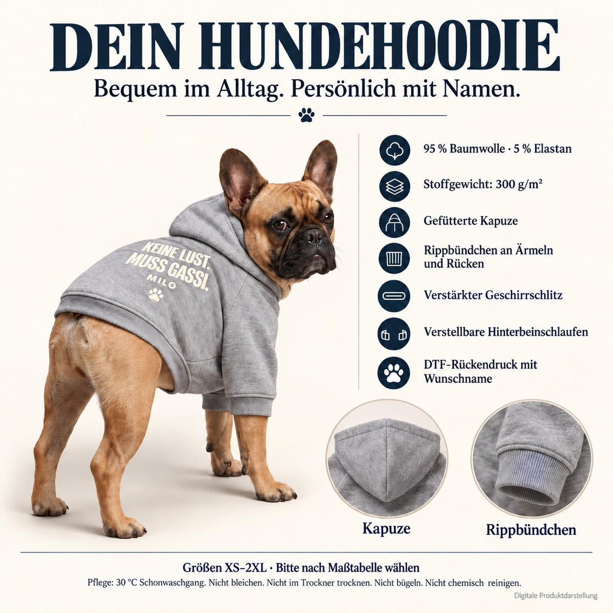 Personalisierter Hundehoodie mit Namen – Keine Lust Muss Gassi – Geschenk für Hundemama, Hundepapa & Hundefreunde zum Geburtstag oder Einzug