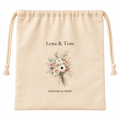 Geschenkbeutel mit Namen – personalisierte Geschenkverpackung zur Hochzeit für Brautpaar, Geldgeschenk Verpackung, Hochzeit Blumen Verlobung
