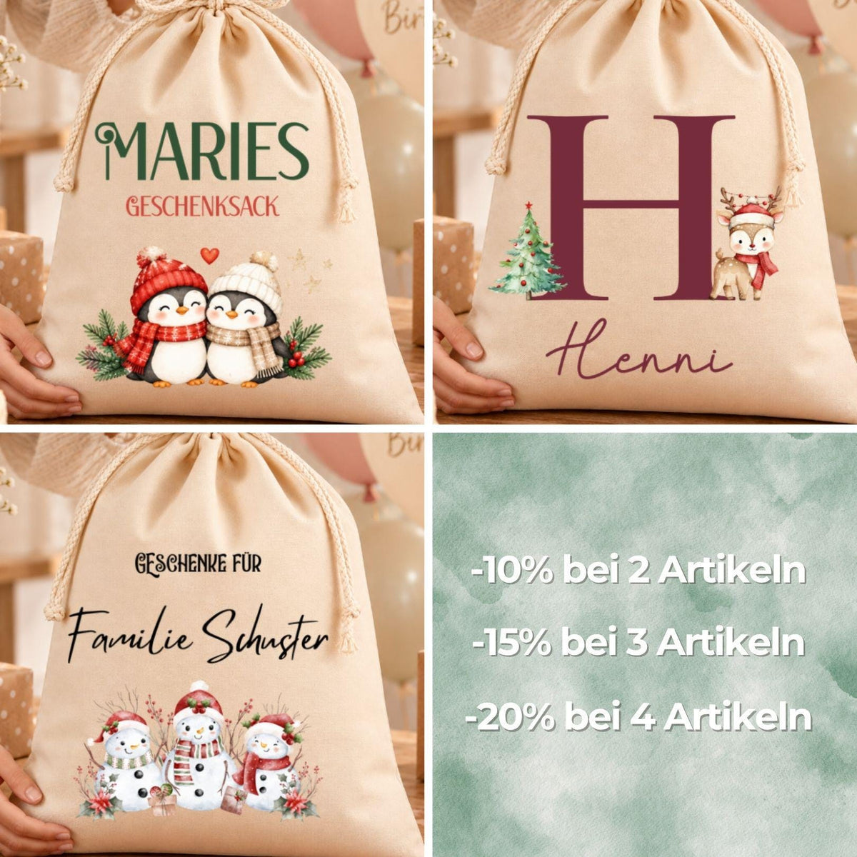 Geschenkbeutel mit Initiale und Namen – personalisierte Geschenkverpackung zum Geburtstag für Frau Freundin, Botanische Initiale