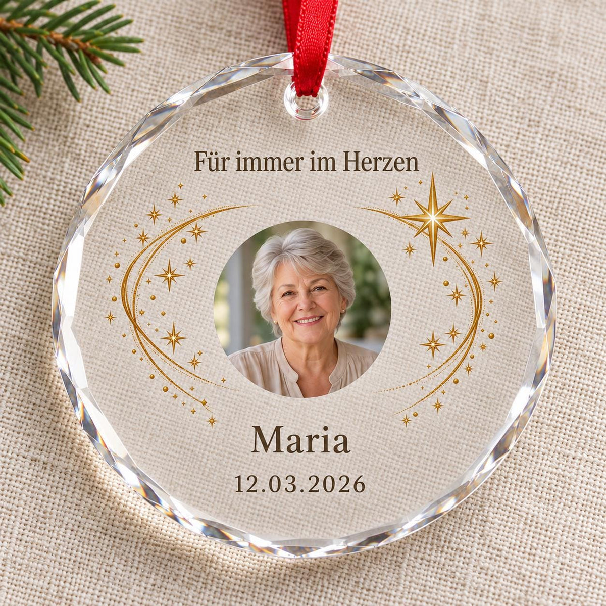 Erinnerung Glasornament personalisiert mit Foto, Name und Datum – Gedenkgeschenk für Angehörige, Trauergeschenk, Andenken an Verstorbene