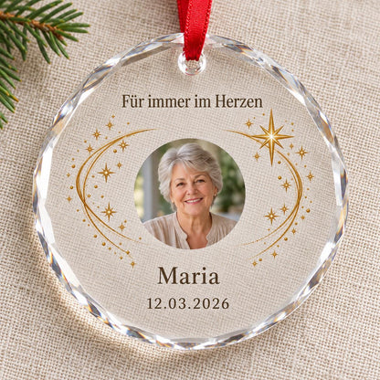 Erinnerung Glasornament personalisiert mit Foto, Name und Datum – Gedenkgeschenk für Angehörige, Trauergeschenk, Andenken an Verstorbene