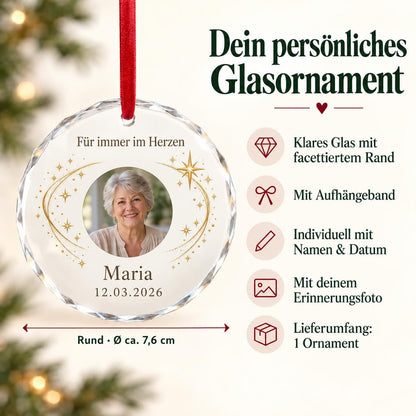 Erinnerung Glasornament personalisiert mit Foto, Name und Datum – Gedenkgeschenk für Angehörige, Trauergeschenk, Andenken an Verstorbene