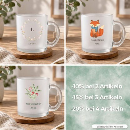 Glastasse personalisiert Herbstzeit mit Namen, Kürbis Aquarell, satiniert 300 ml, Herbstgeschenk, Geburtstag Freundin Halloween Freundin