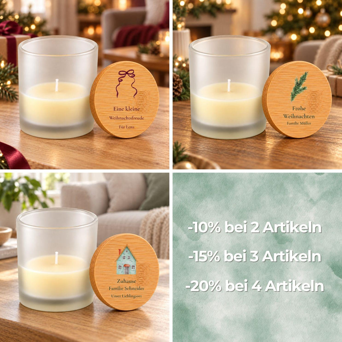 Dankeschön Duftkerze personalisiert für Lehrerin & Erzieherin | Kita Abschied Geschenk mit Name | Blumen, Vanille im Glas mit Bambusdeckel