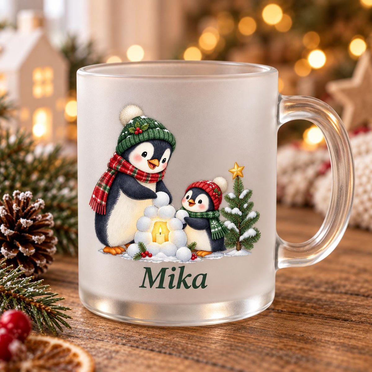 Glastasse Pinguin Winterfreunde personalisiert, Glühwein, Nikolaus, Advent, Weihnachtsmarkt, Weihnachtsfeier Punschbecher Geschenk