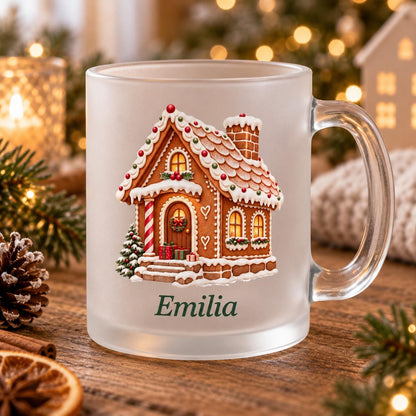 Glastasse Lebkuchenhaus personalisiert, satiniert, Glühwein, Nikolaus, Advent, Weihnachtsmarkt, Weihnachtsfeier Geschenk Punschbecher