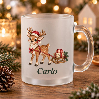 Glastasse Rentier Weihnachten personalisiert, satiniert, Glühwein, Nikolaus, Advent, Weihnachtsmarkt, Weihnachtsfeier Punschbecher Geschenk