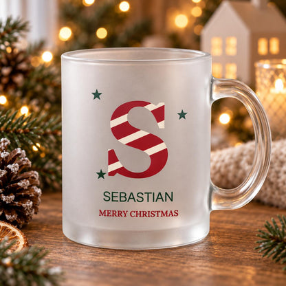 Glastasse Zuckerstangen Monogramm personalisiert, Glühwein, Nikolaus, Advent, Weihnachtsmarkt, Weihnachtsfeier Geschenk Punschbecher trinken