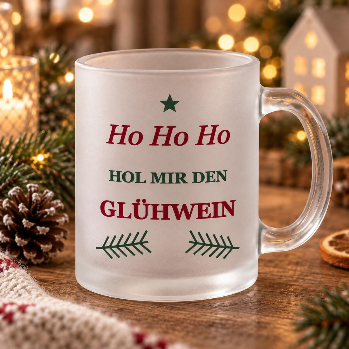 Glastasse Hohoho Glühwein mit Spruch, satiniert, Nikolaus, Advent, Weihnachtsmarkt, Weihnachtsfeier Punschbecher Geschenk lustig trinken