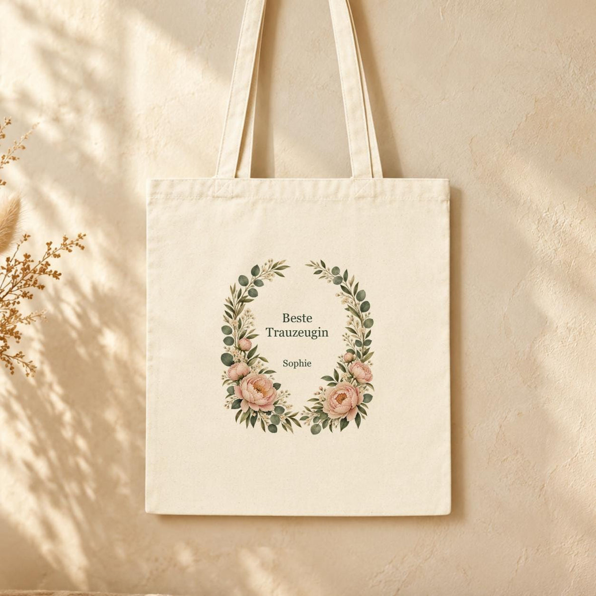 Trauzeugin Jutebeutel personalisiert mit Namen, Blumenmotiv aus Baumwolle | Tragetasche & Einkaufsbeutel | Geschenk Hochzeit Geburtstag