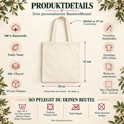 Trauzeugin Jutebeutel personalisiert mit Namen, Blumenmotiv aus Baumwolle | Tragetasche & Einkaufsbeutel | Geschenk Hochzeit Geburtstag