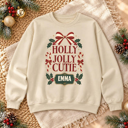 Personalisierter Weihnachtspullover Holly Jolly Cutie mit Name | Retro Familien Partnerlook Advent Weihnachtsfoto Geschenk Damen Kinder Foto