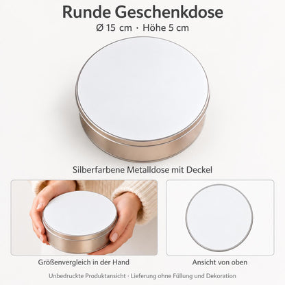 Weihnachtsplätzchen Keksdose personalisiert – Familienname und Jahr, runde Geschenkdose für selbst gebackene Plätzchen Geldgeschenk Nikolaus