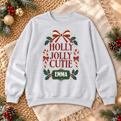 Personalisierter Weihnachtspullover Holly Jolly Cutie mit Name | Retro Familien Partnerlook Advent Weihnachtsfoto Geschenk Damen Kinder Foto