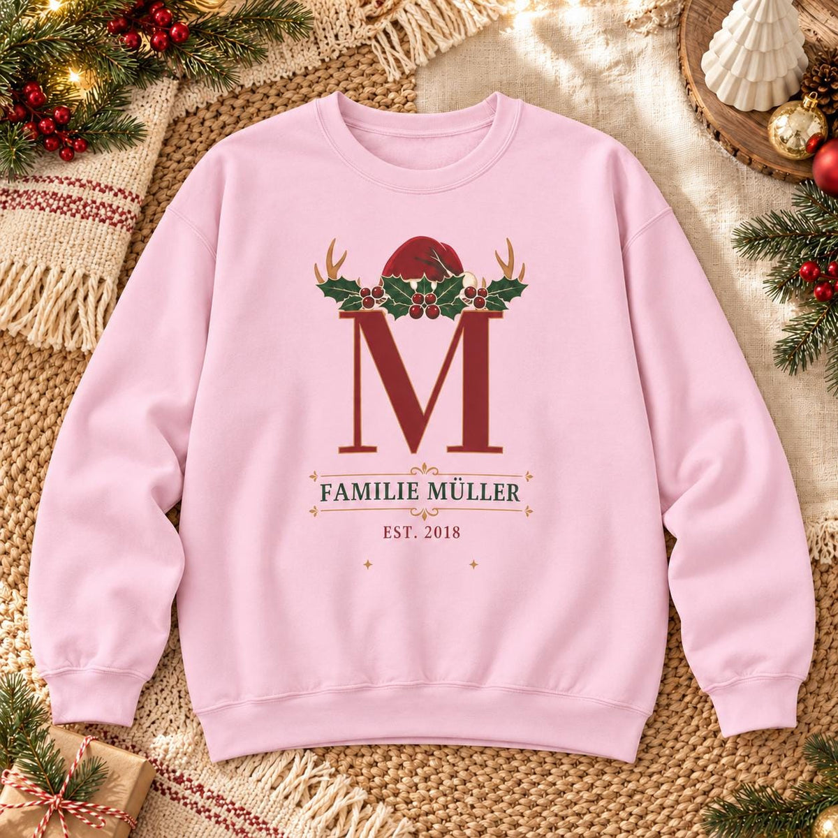 Personalisierter Weihnachtspullover mit Familieninitiale Name und Jahr | Retro Partnerlook Weihnachtsfoto Geschenk Familie Weihnachten Fest