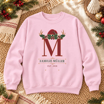 Personalisierter Weihnachtspullover mit Familieninitiale Name und Jahr | Retro Partnerlook Weihnachtsfoto Geschenk Familie Weihnachten Fest