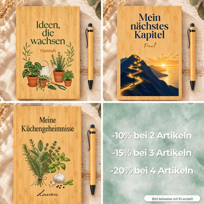 Studienbeginn Geschenk personalisiert – Bambus-Notizbuch mit Namen und Startjahr, Stift inklusive für Erstsemester