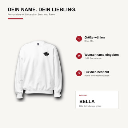 Personalisierter Hundepullover mit Name – Bestickter Unisex Sweater Hundesilhouette, Geschenk Hundemama Hundepapa Haustier Bild Sand Beige